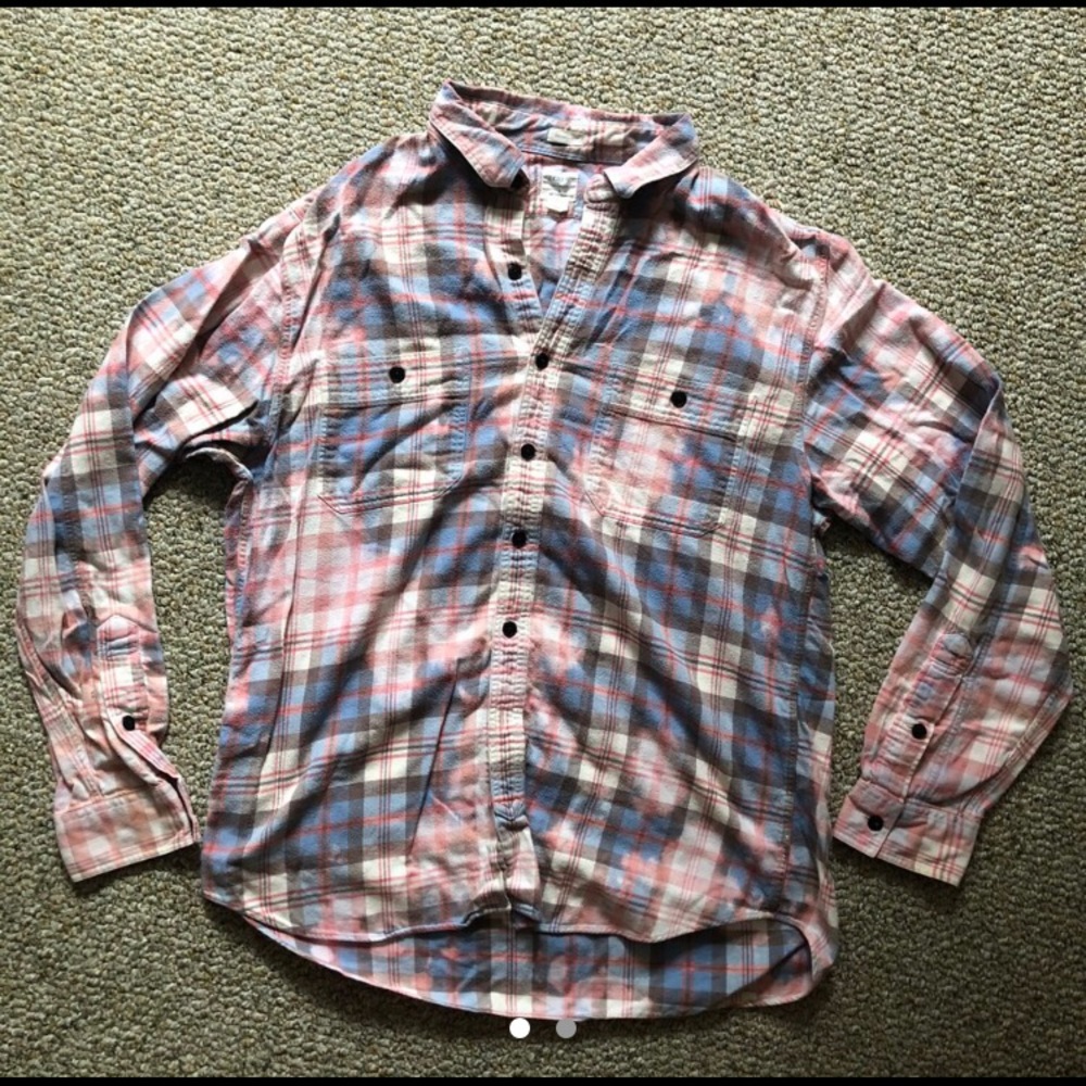Bleached dyed plaid button up flannel shirt jacket